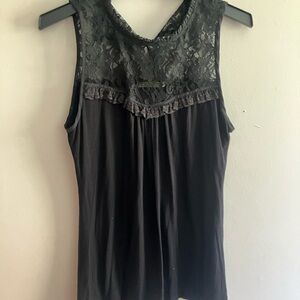 Velvet Black Lace Yoke Sleeveless Blouse